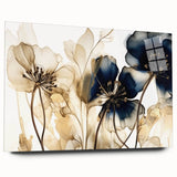 Abstract floral wall art displayed in a sleek acrylic glass frame, showcasing vibrant colors and intricate patterns, perfect for modern home decor.