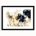 Abstract floral wall art framed in sleek black, featuring vibrant colors and intricate designs, perfect for modern home decor and artistic interiors.