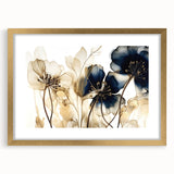 Abstract floral wall art framed with a gold mat, showcasing vibrant colors and intricate patterns, perfect for enhancing modern home decor and aesthetics.