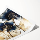 Abstract floral wall art print featuring vibrant colors and intricate designs, showcasing a modern aesthetic perfect for home decor, rolled and ready for framing.