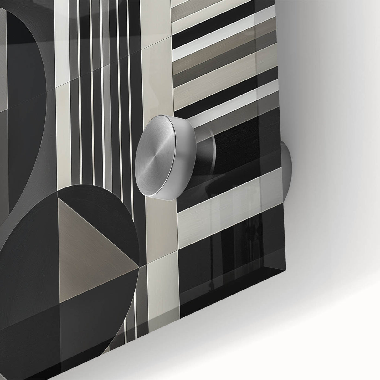 Close-up of a vibrant abstract geometric acrylic glass design, showcasing intricate shapes and color gradients, ideal for modern home decor.