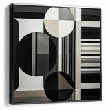 Framed geometric abstract canvas artwork showcasing a striking black design, viewed from the side, perfect for contemporary home decor and artistic spaces.