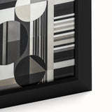 Close-up of a framed abstract geometric canvas art piece showcasing vibrant colors and intricate patterns, ideal for modern home decor and artistic interiors.