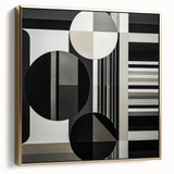 Abstract geometric framed canvas artwork in silver and gold tones, showcasing intricate shapes and patterns, perfect for modern home decor and stylish interiors.