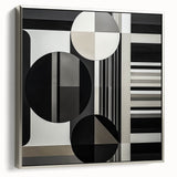 Abstract geometric framed canvas artwork showcasing a silver color scheme, featuring angular shapes and modern design elements, ideal for contemporary home decor.
