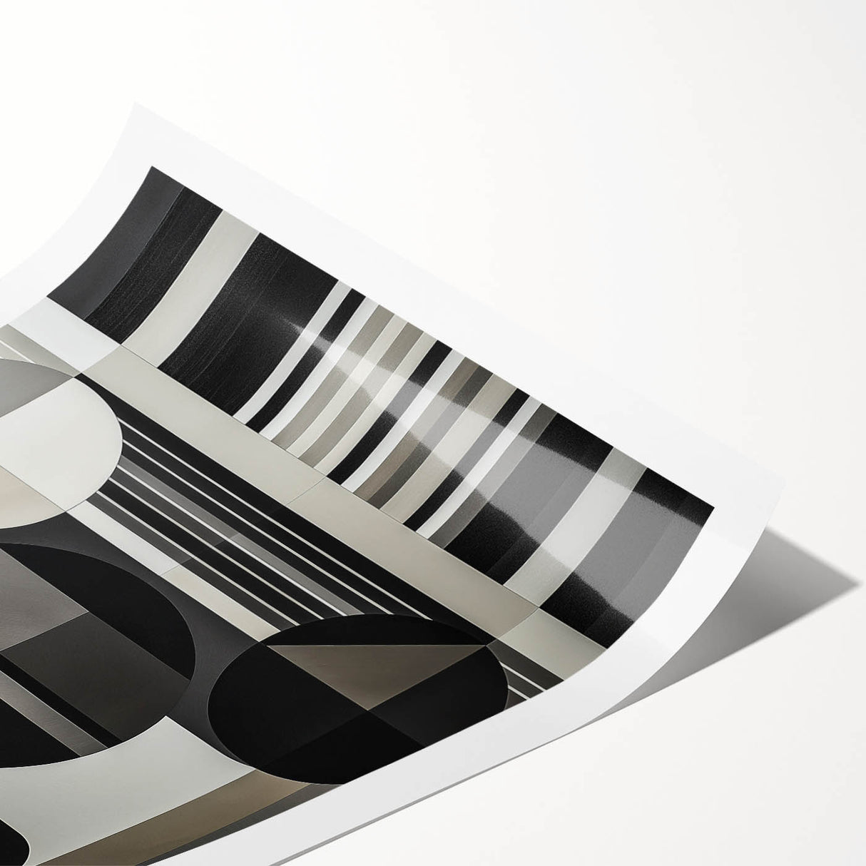 Abstract geometric rolled print showcasing vibrant colors and intricate patterns, perfect for modern home decor. Ideal for enhancing artistic spaces.