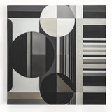 Abstract geometric stretched canvas artwork showcasing vibrant colors and intricate shapes, perfect for modern home decor. Ideal for art enthusiasts seeking a unique statement piece.