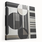 Abstract geometric stretched canvas artwork showcasing vibrant colors and intricate patterns, ideal for modern home decor. Side view highlights its depth and texture.