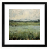 Abstract landscape wall art framed in black with a white mat, showcasing vibrant colors and fluid shapes, ideal for modern home decor.