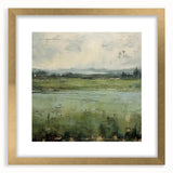 Abstract landscape wall art framed with a gold mat, showcasing vibrant colors and textured details, perfect for modern home decor and artistic settings.