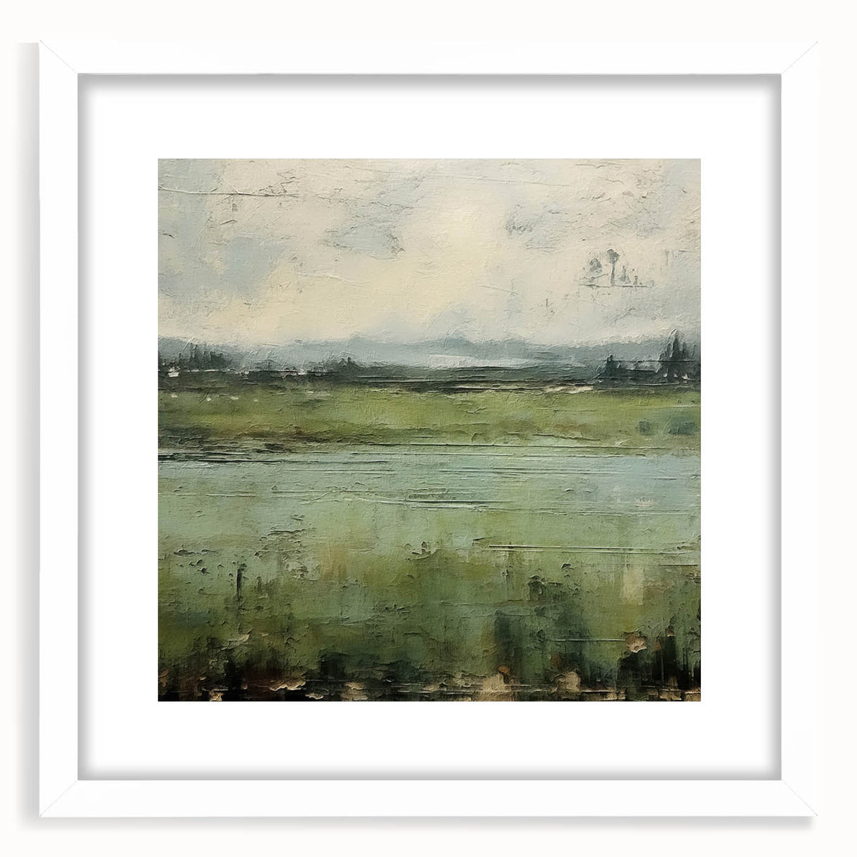 Abstract landscape wall art framed in white, showcasing vibrant colors and intricate patterns, ideal for modern home decor. Perfect for enhancing living spaces.