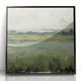 Framed abstract landscape wall art featuring vibrant colors with a black acrylic frame, perfect for modern home decor. The artwork showcases dynamic brushstrokes and organic shapes, adding a contemporary touch to living spaces.