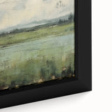 Close-up of a framed canvas wall art piece showcasing an abstract landscape design with vibrant colors and intricate patterns, perfect for modern home decor.