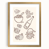 Extra large, abstract art print featuring textured swirls in gold and white tones, framed with a gold mat.