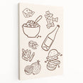 Large stretched canvas featuring a colorful illustration of various fruits and beverages, ideal for kitchen wall art.