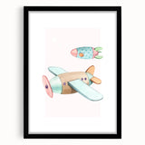 Kids Room Art Prints - Vintage Airplane & Rocket Adventure Theme