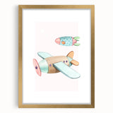 Kids Room Art Prints - Vintage Airplane & Rocket Adventure Theme