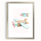 Kids Room Art Prints - Vintage Airplane & Rocket Adventure Theme