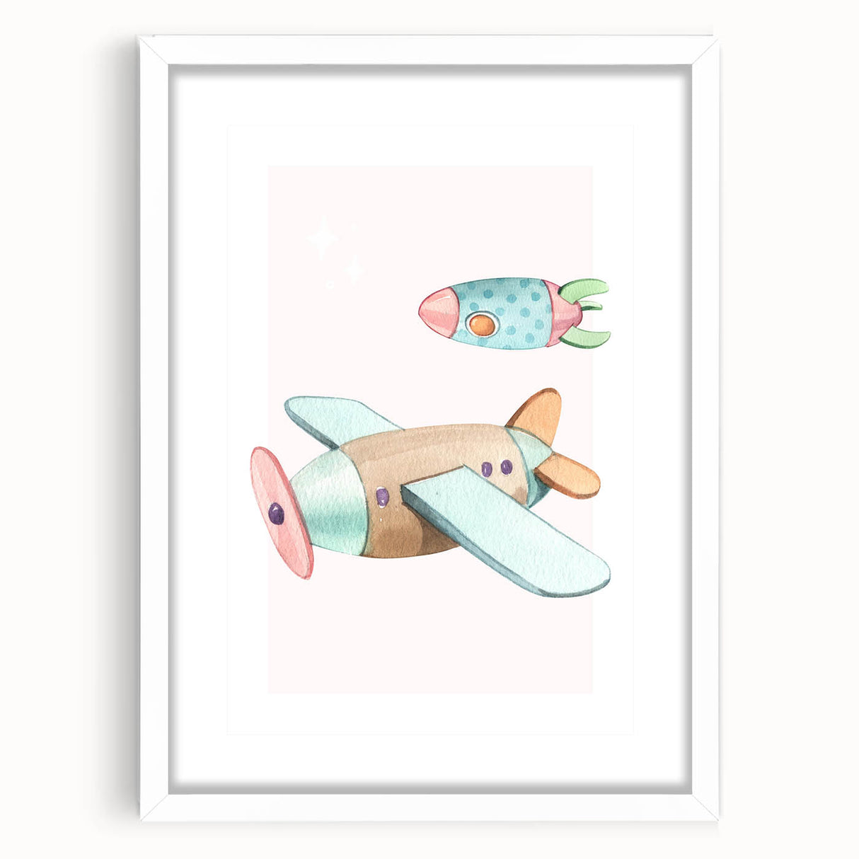 Kids Room Art Prints - Vintage Airplane & Rocket Adventure Theme