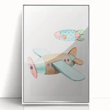 Kids Room Art Prints - Vintage Airplane & Rocket Adventure Theme