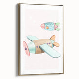 Kids Room Art Prints - Vintage Airplane & Rocket Adventure Theme