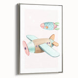 Kids Room Art Prints - Vintage Airplane & Rocket Adventure Theme