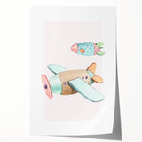 Kids Room Art Prints - Vintage Airplane & Rocket Adventure Theme