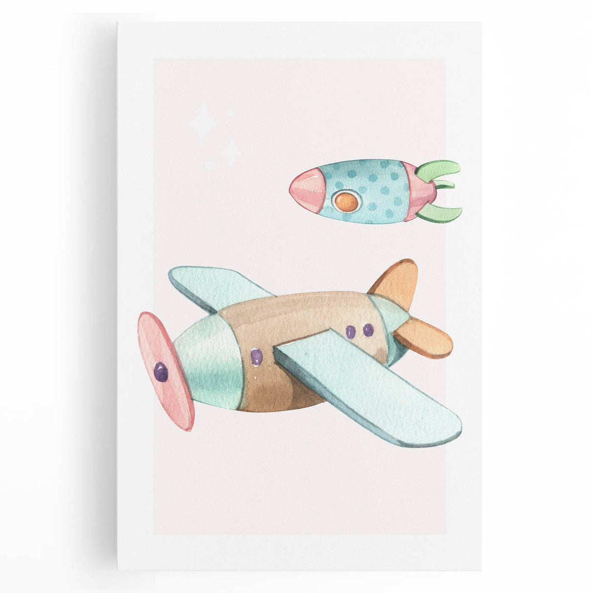 Kids Room Art Prints - Vintage Airplane & Rocket Adventure Theme