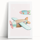 Kids Room Art Prints - Vintage Airplane & Rocket Adventure Theme