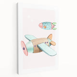 Kids Room Art Prints - Vintage Airplane & Rocket Adventure Theme