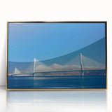 Framed acrylic artwork showcasing a stunning landscape bridge scene with rich gold accents, designed to enhance modern decor. Ideal for nature lovers and art enthusiasts.