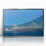 Framed acrylic artwork depicting a serene landscape bridge scene, featuring vibrant colors and intricate details, ideal for modern home decor and art enthusiasts.