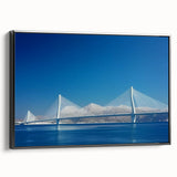 Framed canvas artwork depicting a serene landscape bridge scene in black tones, showcasing intricate details and vibrant colors, perfect for modern home decor.