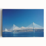 Landscape canvas artwork depicting a serene bridge over a tranquil river, surrounded by lush greenery, perfect for enhancing home decor with nature-inspired aesthetics.