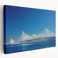 Stretched canvas artwork depicting a vibrant landscape bridge scene, showcasing rich colors and intricate details, perfect for enhancing home decor.