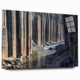 Acrylic glass artwork depicting a vibrant landscape of canyons, showcasing rich colors and intricate details, ideal for modern home decor or office enhancement.