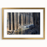 Elegant gold-framed landscape artwork featuring vibrant canyons and dramatic rock formations, matted for a refined presentation, ideal for home decor. Perfect for adding a touch of nature-inspired elegance to living spaces.