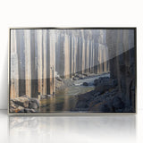 Framed acrylic artwork depicting a stunning landscape of vibrant canyons in rich earth tones, designed to enhance modern home decor and evoke serene natural beauty.
