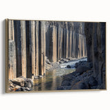 Framed canvas artwork showcasing a stunning landscape of canyons, with a gold side view accentuating its elegant design, ideal for enhancing home decor.
