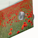 Close-up of a vibrant acrylic landscape painting depicting serene countryside scenery with lush greenery and a bright blue sky, ideal for home decor.