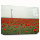 Acrylic landscape artwork depicting a serene countryside scene, showcased in a glass frame from a side view, highlighting vibrant colors and detailed textures.