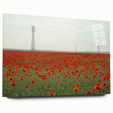 Acrylic glass artwork displaying a serene countryside landscape in vibrant colors, showcasing rolling hills, lush greenery, and a tranquil sky, perfect for home decor.