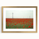 Elegant gold-framed landscape artwork depicting serene countryside scenery, showcasing vibrant greens and soft blue skies, perfect for home decor enhancement.