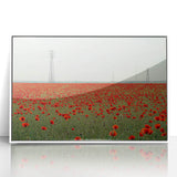 Framed acrylic landscape artwork showcasing a serene countryside scene with vibrant green fields and a clear blue sky, presented in a sleek white frame, perfect for home decor.