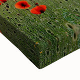 Close-up of a stretched canvas artwork depicting vibrant countryside landscapes, showcasing rich greens and blues, ideal for home decor and nature lovers.