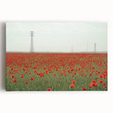 Stretched canvas artwork depicting a serene countryside landscape with rolling hills and vibrant greenery, ideal for home decor and nature enthusiasts.