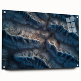 Acrylic glass side view of a desert landscape design showcasing vibrant colors and intricate details, mounted with pins for display. Perfect for modern home decor.