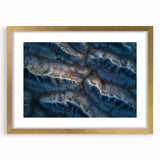 Elegant desert landscape framed art print with a gold mat, showcasing warm hues of sandy browns and soft blues, perfect for home decor or office ambiance.