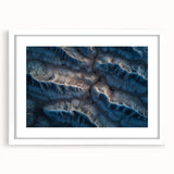 Desert landscape framed print with a white mat, showcasing warm tones of orange and beige, ideal for home decor and adding a calming atmosphere.