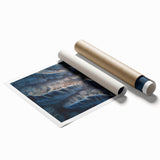 Desert landscape rolled print showcasing vibrant hues of orange and gold, depicting a serene sunset over sand dunes, packaged securely in a protective tube.